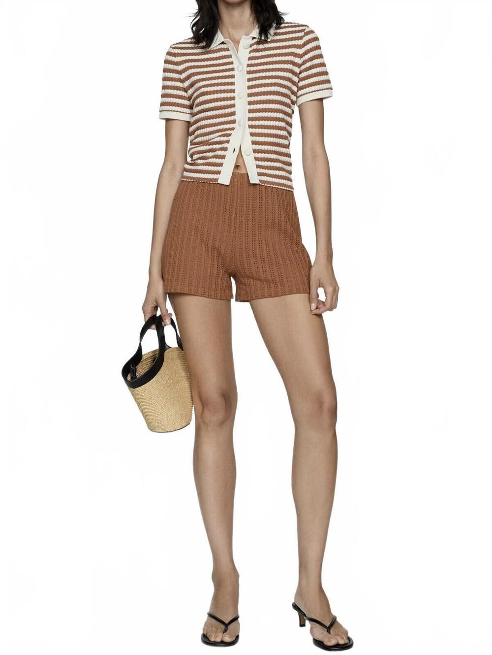 Mango Straight-Fit Knitted Shorts NWT Coco Caramel Size XL